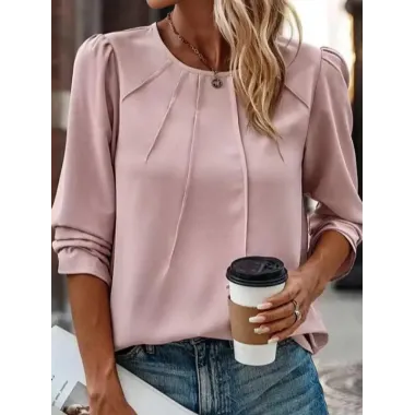 Loose Casual Round Neck Long-sleeved Blouse