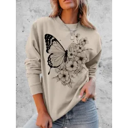 Women\'s Butterflies Flower Graphic Print Comfortable Soft Sweatshirt Tops