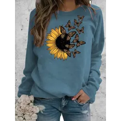 Women\'s Butterfly Sunflower Graphic Print Comfortable Soft Sweatshirt Tops