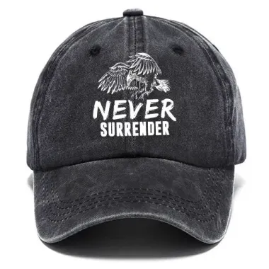 Never Surrender Eagle Washed Cotton Sun Hat Vintage Outdoor Casual Cap Black