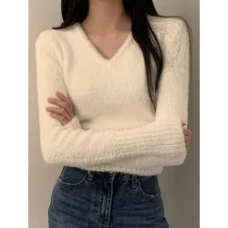 V-neck Knitted Pullover Top Sweater