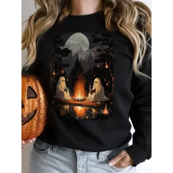 Women\'s Vintage Halloween Pumpkin Print Sweatshirt