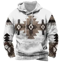 Men\'s Hoodie Retro Ethnic Print Pocket Hooded Sweatshirt