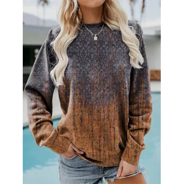 Women's Retro Ethnic Contrast Printed Round Neck Sweatshirt