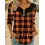 Women's Retro V-Neck Smocked Christmas Plaid Print Top Long Sleeve T-Shirt