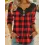 Women's Retro V-Neck Smocked Christmas Plaid Print Top Long Sleeve T-Shirt