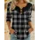 Women's Retro V-Neck Smocked Christmas Plaid Print Top Long Sleeve T-Shirt