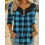 Women's Retro V-Neck Smocked Christmas Plaid Print Top Long Sleeve T-Shirt