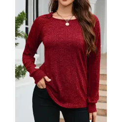 Women\'s Lightweight Casual Long-sleeved Crew Neck Knitted Top