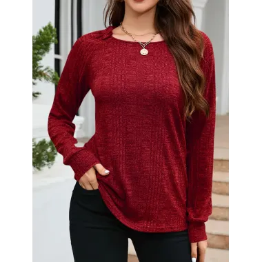 Women's Lightweight Casual Long-sleeved Crew Neck Knitted Top