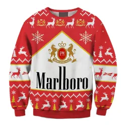 Unisex Marlboro Print Fun Ugly Christmas Sweater