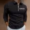 Men's Boss Polo Zip Shirt Stripe Long Sleeve Lapel T-Shirt Casual Fit Tops