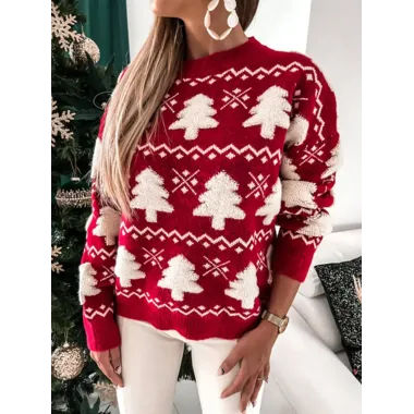 Women's Christmas Jacquard Half Turtle Neck Long Sleeve Sweater