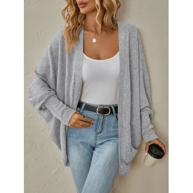 Women's Fashionable Bat Sleeve Cardigan Loose Knitted Jacket