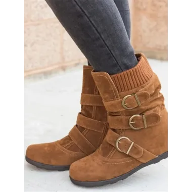 Women's Round Toe Flat Bottom Large Size Mid-calf Boots