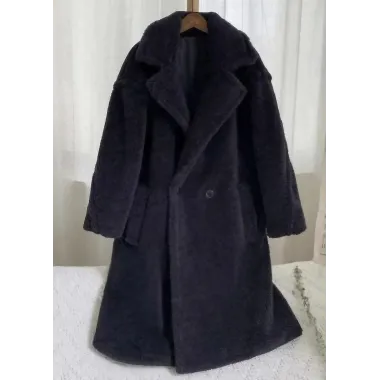 Women's Retro Solid Color Loose Lamb Wool Long Coat