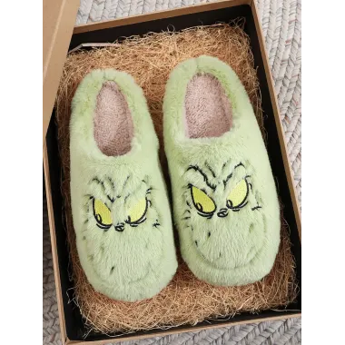 Unisex Grinch Non-slip Plush Home Cotton Slippers