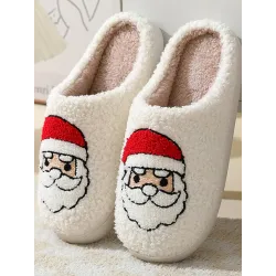 Unisex Christmas Print Non-slip Plush Home Cotton Slippers