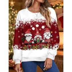 Women\'s Santa Claus Printed Casual Long-sleeved Christmas Sweatshirt