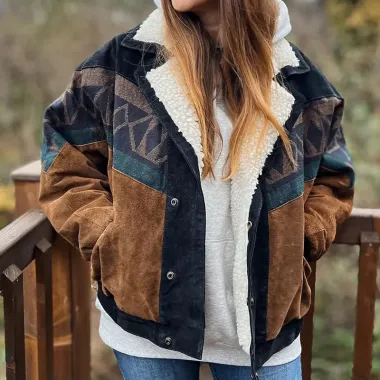 Oversized Fleece Vintage Aztec Unisex Bomber Jacket