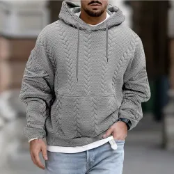 Men\'s Casual Jacquard Hooded Lace-up Long-sleeved Knitted Sweatshirt