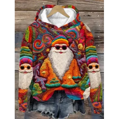 Women's Colorful Santa Print Hoodie