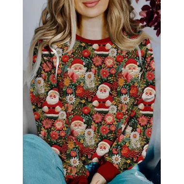 Women's Christmas Santa 3D Printed Holiday Daily Sweatshirt