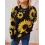 Women's Sunflower Jacquard Round Neck Long Sleeve Knitted Pullover Sweater