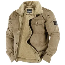 Men\'s Outdoor Thick Fleece Pocket Shearling Jacket Coat