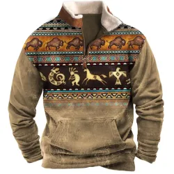 Men\'s Sweatshirt Ethnic Aztec Plush Collar Quarter Zip Vintage Daily Tops