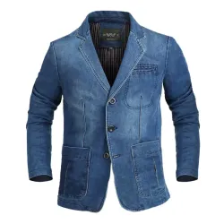 Men\'s Jacket Vintage Denim Daily Pocket Coat Blazer