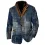 Patchwork Design Boro Print Men Vintage Fleece Blazer Double Layer Lapel Fur Leather Collar Medium Length Coats