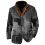 Patchwork Design Boro Print Men Vintage Fleece Blazer Double Layer Lapel Fur Leather Collar Medium Length Coats