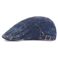 Vintage Washed Denim Male Beret Forward Cap Painter Motorcycle Hat