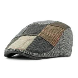 Patchwork Design Boro Retro Male British Beret Forward Cap Painter Hat