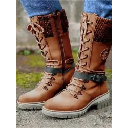 Women\'s Outdoor Casual Color Block Snow Boots Mid-calf Thick Heel Boots