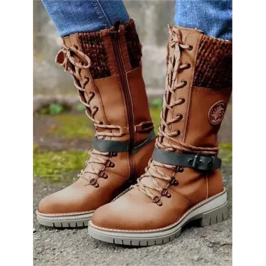 Women's Outdoor Casual Color Block Snow Boots Mid-calf Thick Heel Boots