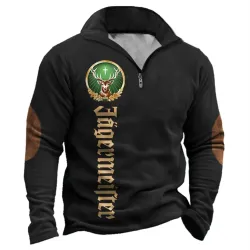 Men\'s Sweatshirt Jägermeister Quarter Zip Vintage Contrast Color Daily Tops