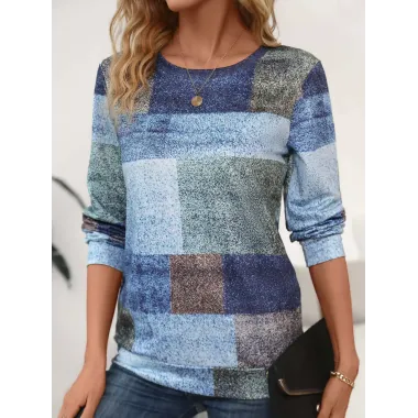 Women's Color Block Printed Casual Round Neck Sweatshirt Holiday Party Sweatshirt