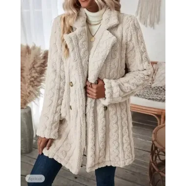 Women's Solid Color Jacquard Wool Cardigan Button Long Sleeve Coat