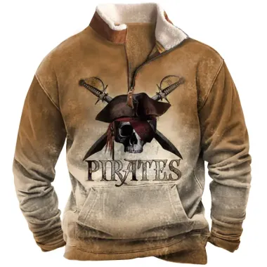 Men's Fleece Split Collar Sweatshirt Retro Nautical Pirate Print