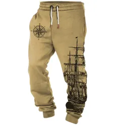 Men\'s Vintage Compass Nautical Sailing Print Casual Pants