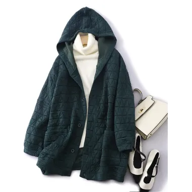 Women's Pocket Hooded Mid-length Cotton Coat