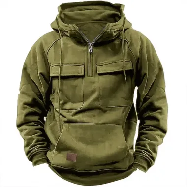 Men's Hoodie Quarter Zip Hoodie Tactical Sports & Outdoor Daily Casual Spring & Fall Clothing ArmyGreen Navy Blue Gray