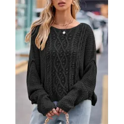 Women\'s Round Neck Twist Knitted Loose Pullover Sweater