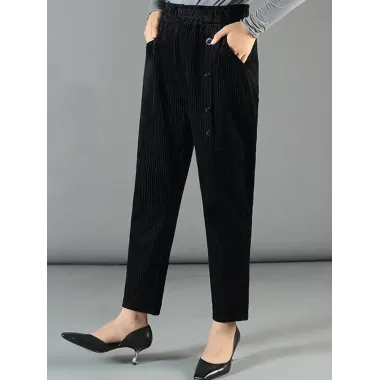 Women's Casual Corduroy Fleece High Waist Tapered Pants