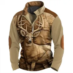 Men\'s Sweatshirt Quarter Zip Deer Hunting Vintage Daily Tops