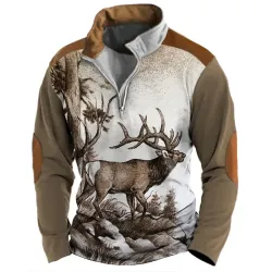 Men\'s Sweatshirt Quarter Zip Deer Hunting Vintage Daily Tops