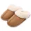 Women's Faux Fur Slippers Fleece Lined Suede Leather Pull On Round Toe Casual Cotton Slippers