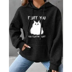 Fluff You Women\'s Casual Waffle Hooded Pocket Sweatshirt